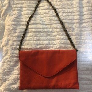 JCrew Red Leather Envelope Shoulder Bag or Clutch with chain strap